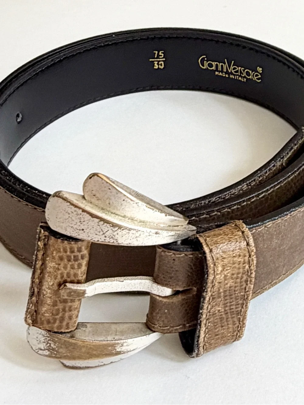 Vintage 80s Gianni Versace Brown Leather Belt Made in Italy
